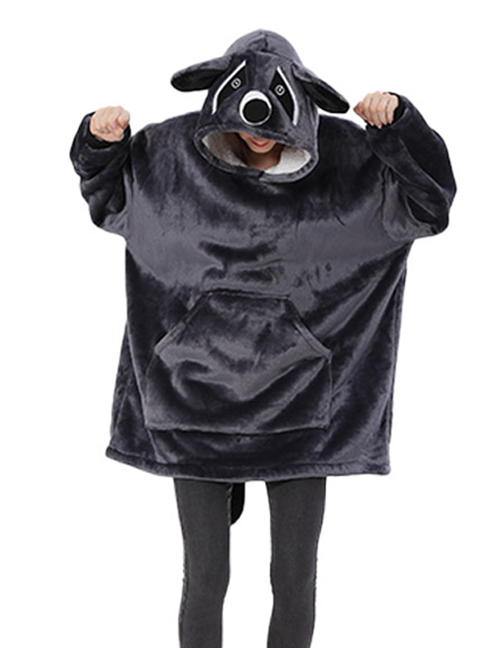 Gray Raccoon Animals Costume Keep Warm Cozy Lazy TV Blanket Pajamas