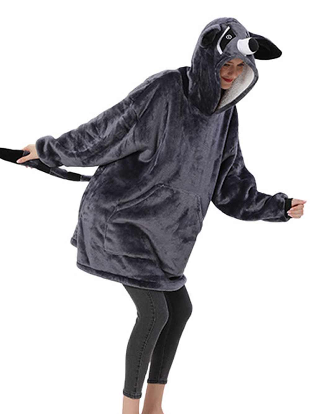 Gray Raccoon Animals Costume Keep Warm Cozy Lazy TV Blanket Pajamas