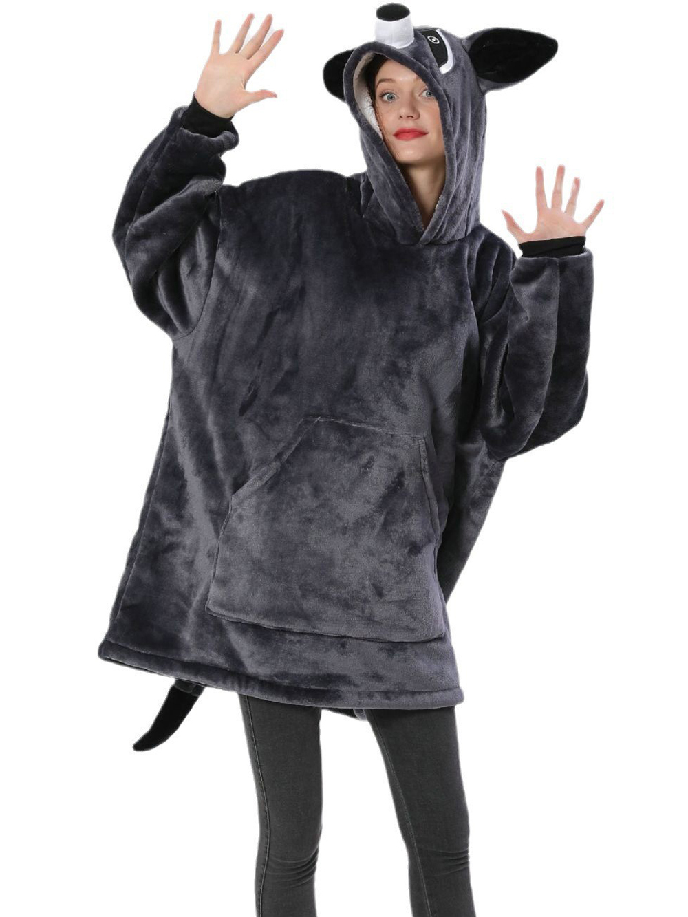 Gray Raccoon Animals Costume Keep Warm Cozy Lazy TV Blanket Pajamas