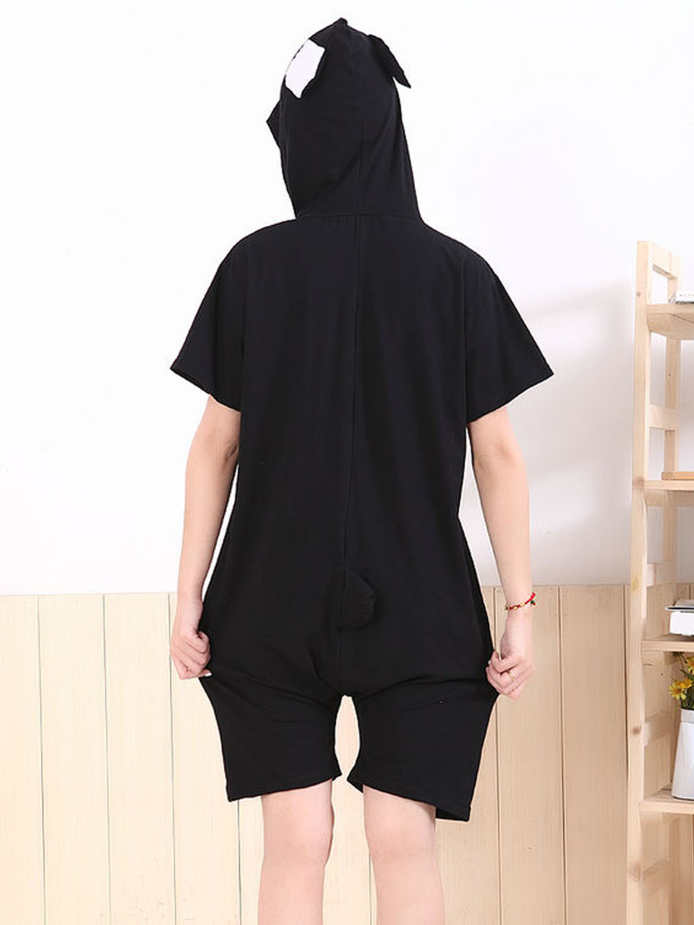 Black Pig Pajamas Animal Onesie Hoodie Kigurumi Short Sleeve