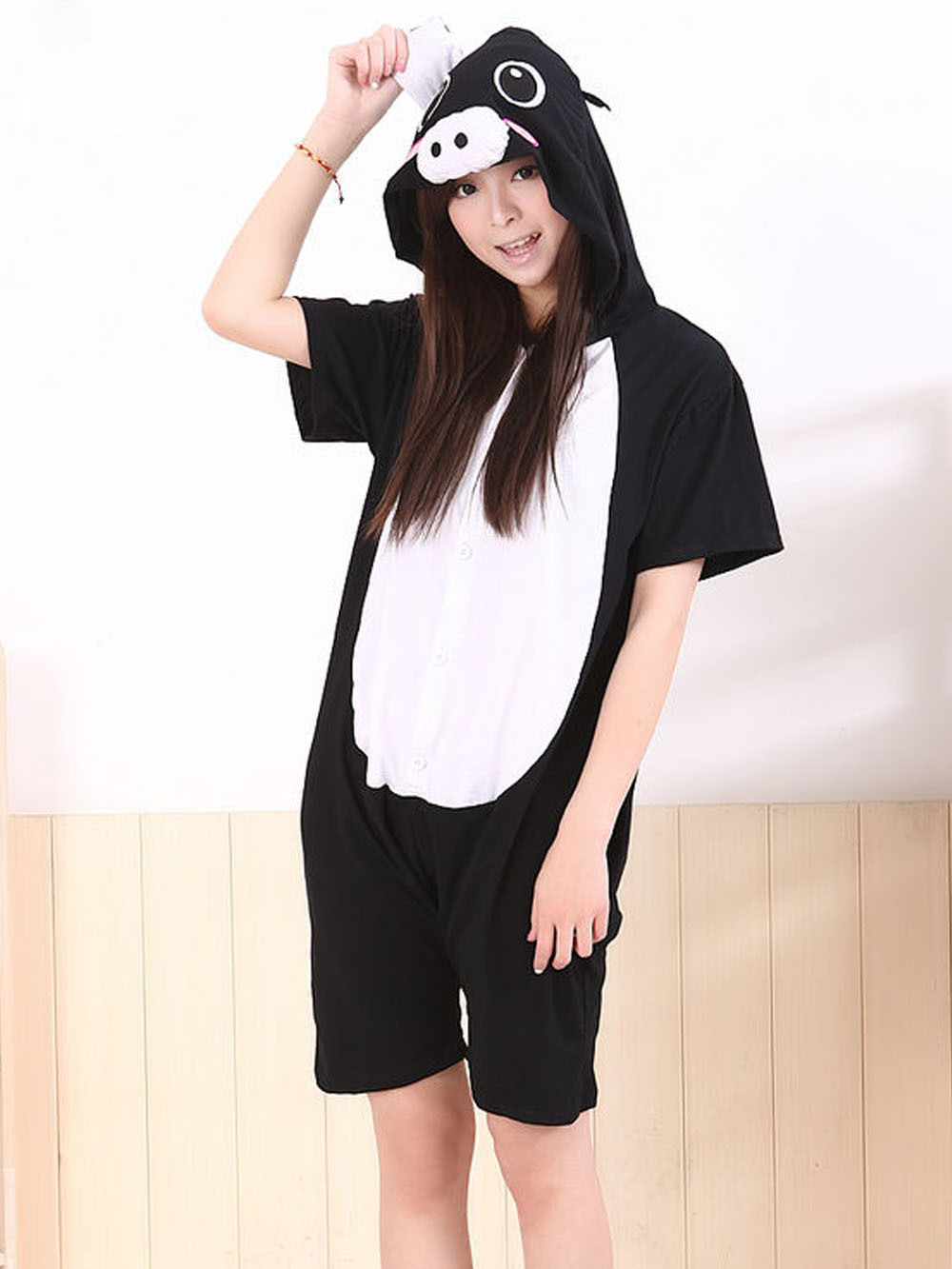 Black Pig Pajamas Animal Onesie Hoodie Kigurumi Short Sleeve