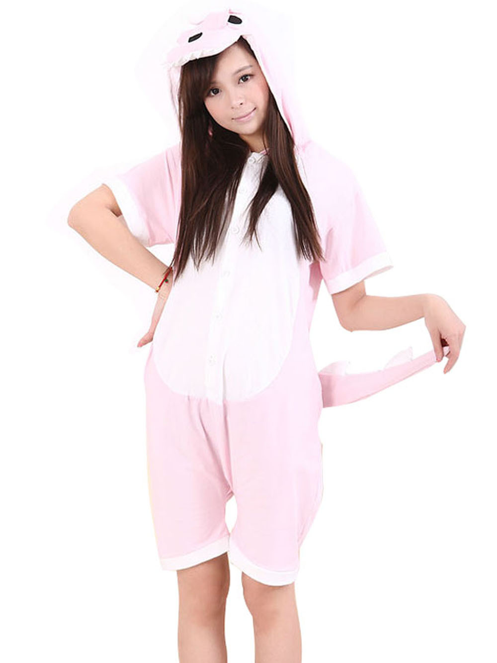 Shop Sale Cheap Pink Dinosaur Pajamas Animal Onesie Kigurumi Short Sleeve-NKCOS