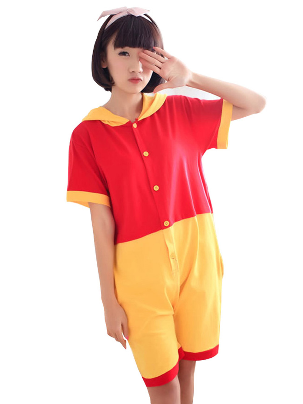 Winnie the Pooh Pajamas Onesie Hoodie Kigurumi Short Sleeve-PajamasFun
