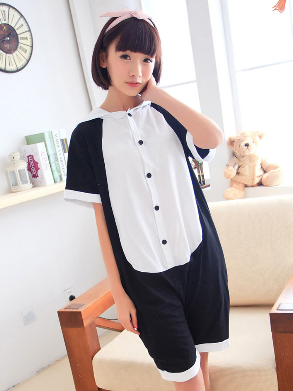 Blink Panda Pajamas Animal Onesie Hoodie Kigurumi Short Sleeve
