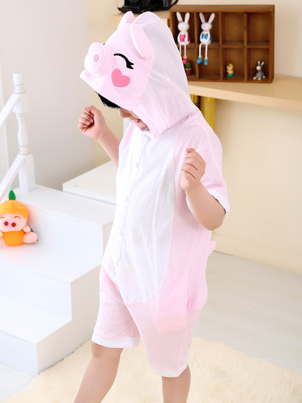 Pink Pig kigurumi kids Animal Onesies Summer Pajamas Costume