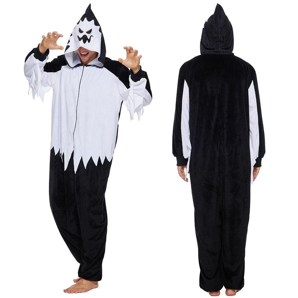 Adult White Haunt Fluffy Ghost Hooded Pajamas Halloween Horror Costume Scream