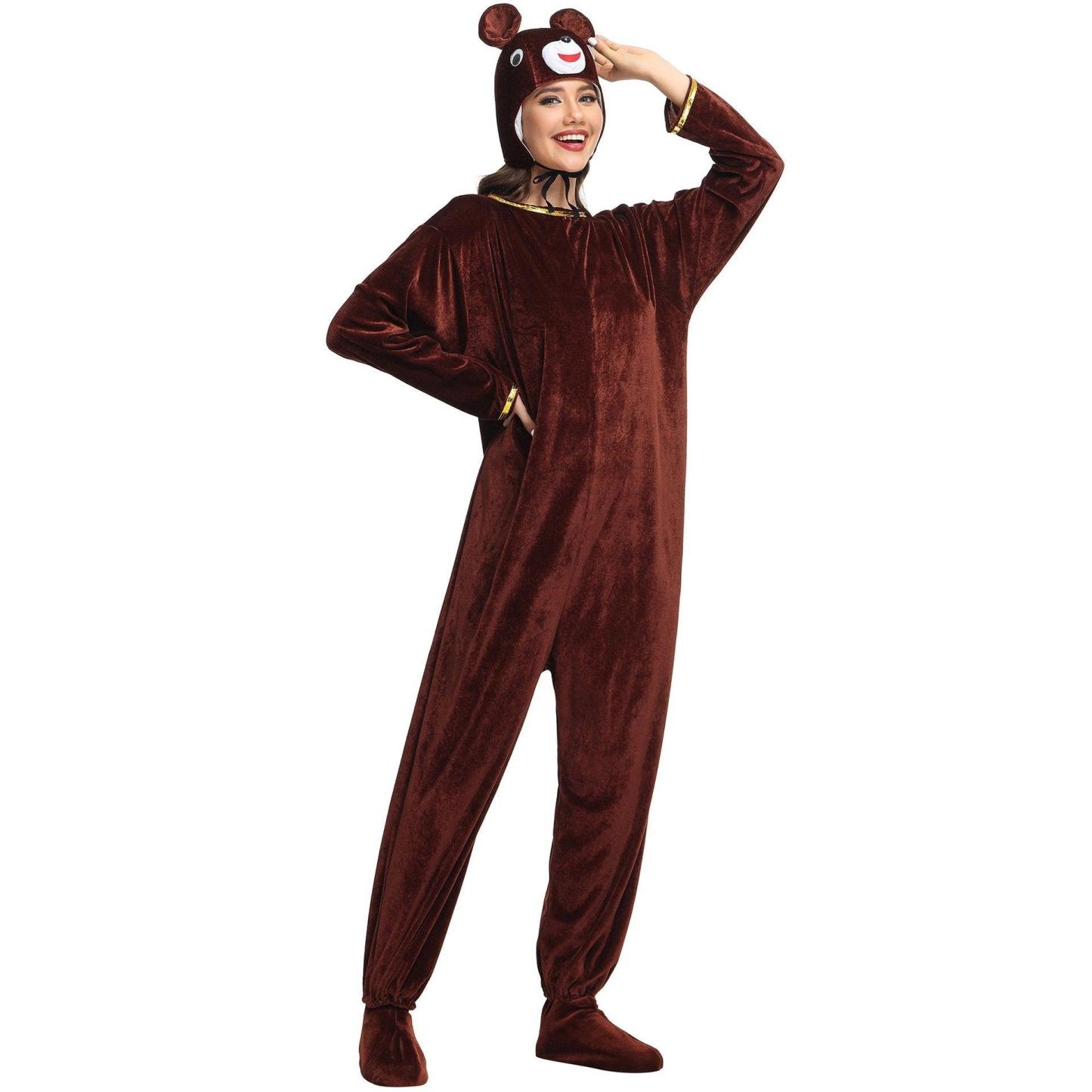 Animal kigurumi onesies Brown Bear Costume Cozy Gold Velvet Pajamas