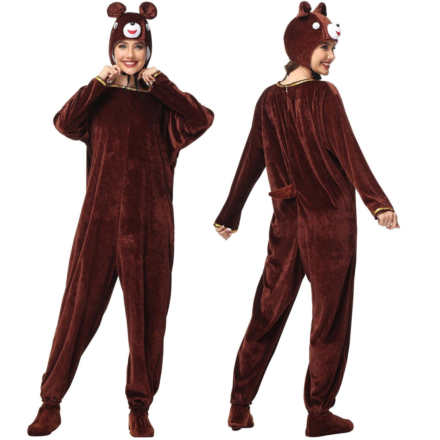 Animal kigurumi onesies Brown Bear Costume Cozy Gold Velvet Pajamas