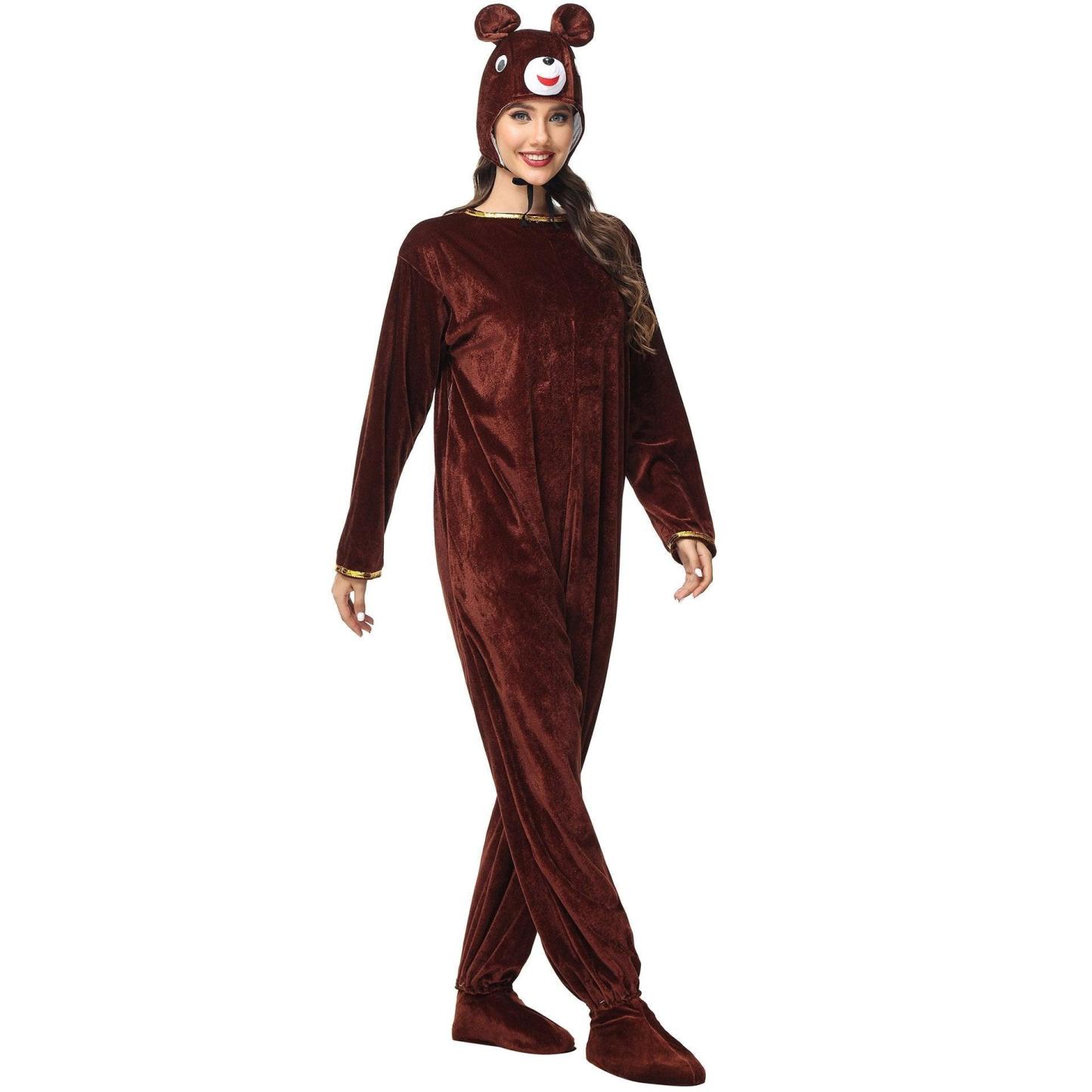 Animal kigurumi onesies Brown Bear Costume Cozy Gold Velvet Pajamas