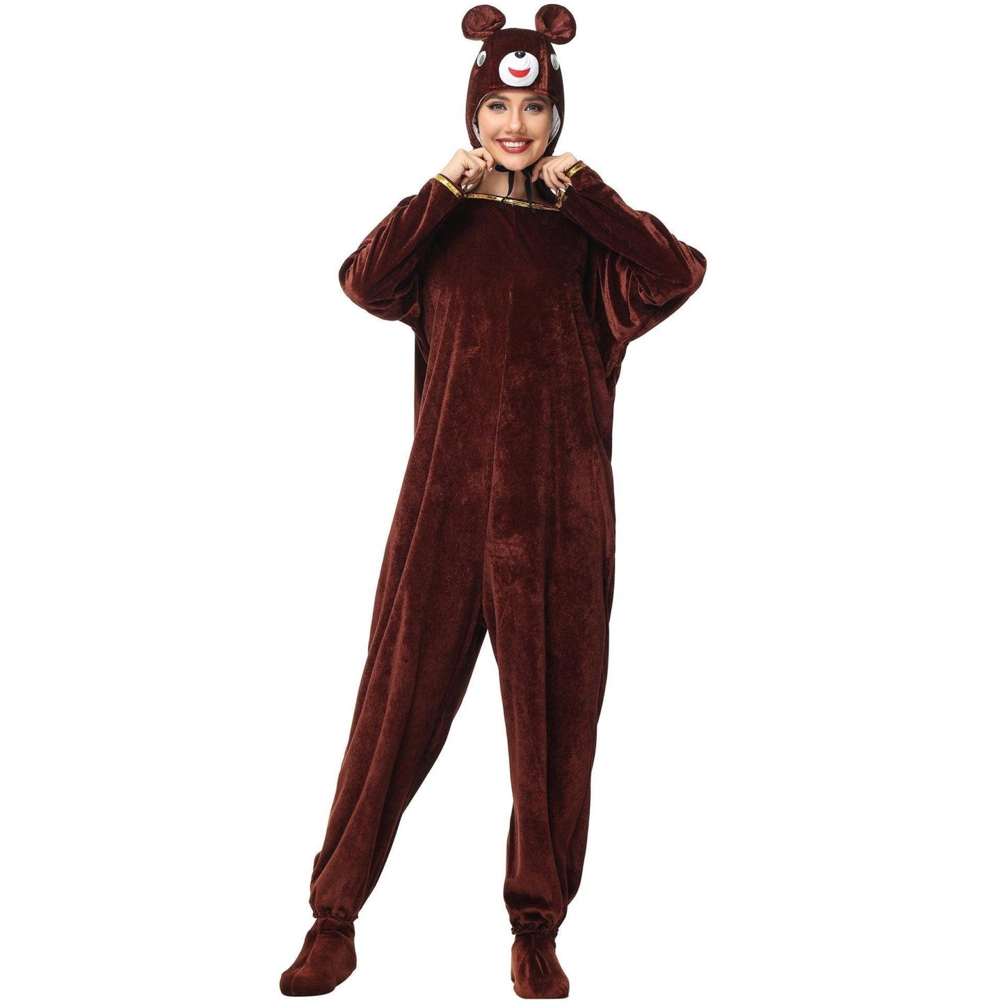 Animal kigurumi onesies Brown Bear Costume Cozy Gold Velvet Pajamas