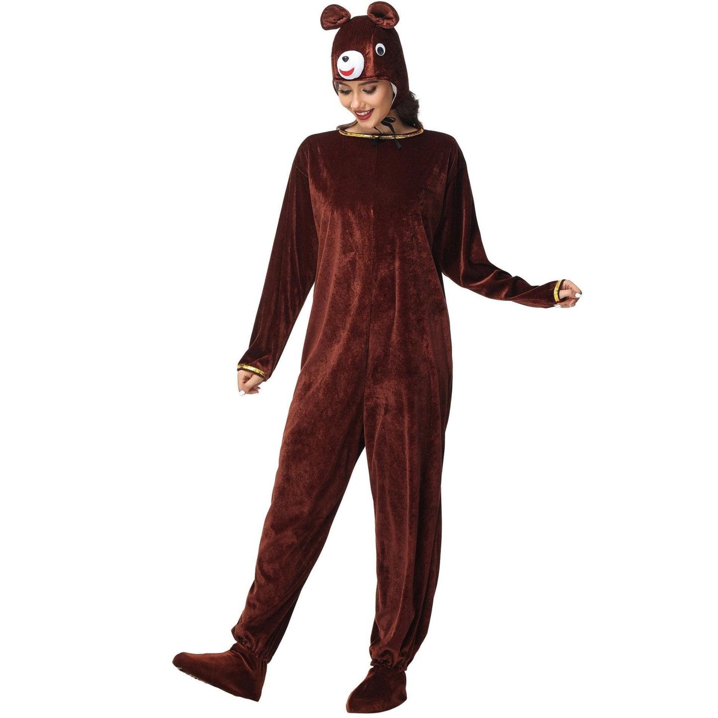 Animal kigurumi onesies Brown Bear Costume Cozy Gold Velvet Pajamas