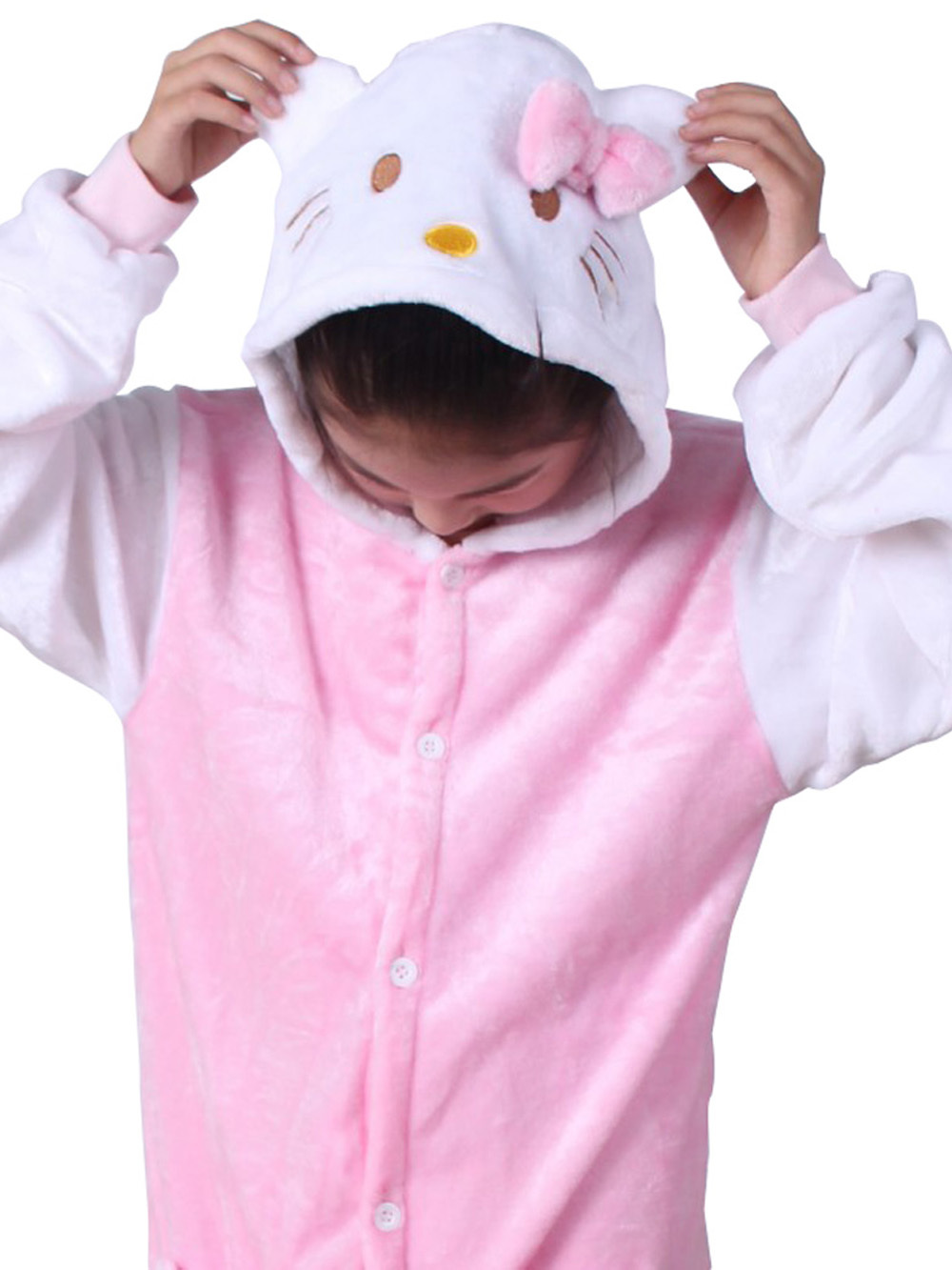 Kids Hello Kitty Cat Kigurumi Onesie Pajamas Flannel Costume-PajamasFun
