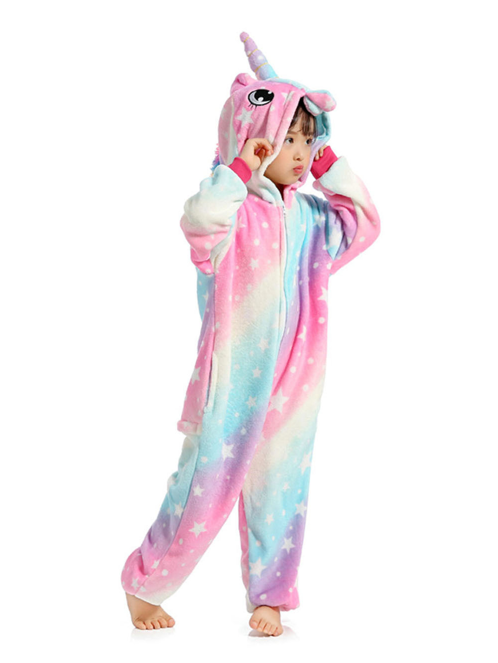 Kids Animal Pink Unicorn Kigurumi Onesies Pajamas costume
