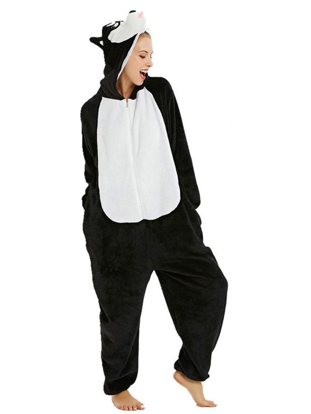Black Siberian Husky Dog Kigurumi Onesies Pajamas Costume for Adult-PajamasFun