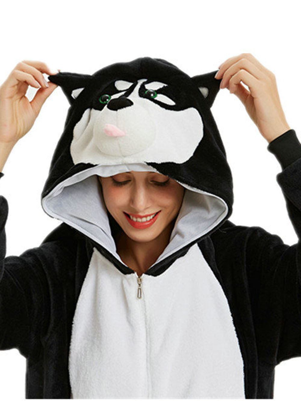 Black Siberian Husky Dog Kigurumi Onesies Pajamas Costume for Adult-PajamasFun