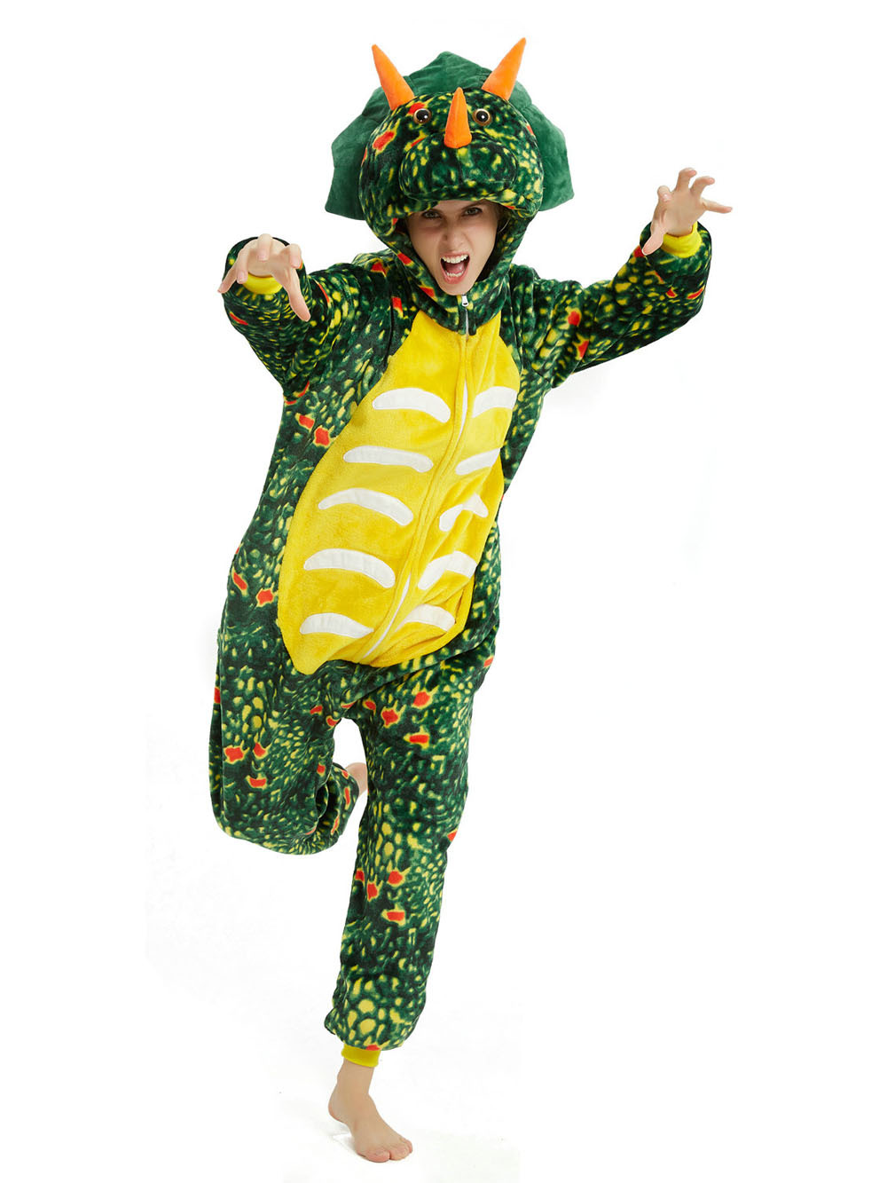 Green Triceratops Dragon Adult Kids Kigurumi Onesies Pajamas Costume