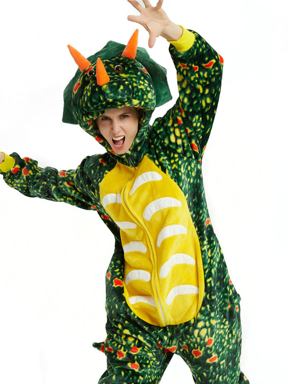 Green Triceratops Dragon Adult Kids Kigurumi Onesies Pajamas Costume