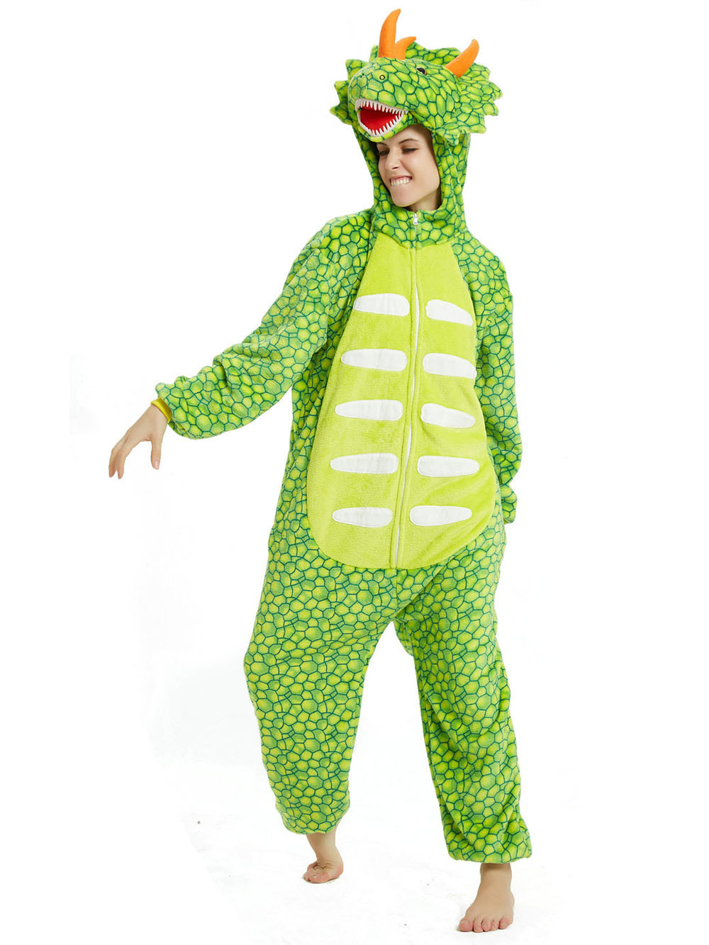 Light Green Triceratops Dragon Adult Kigurumi Onesies Pajamas Costume