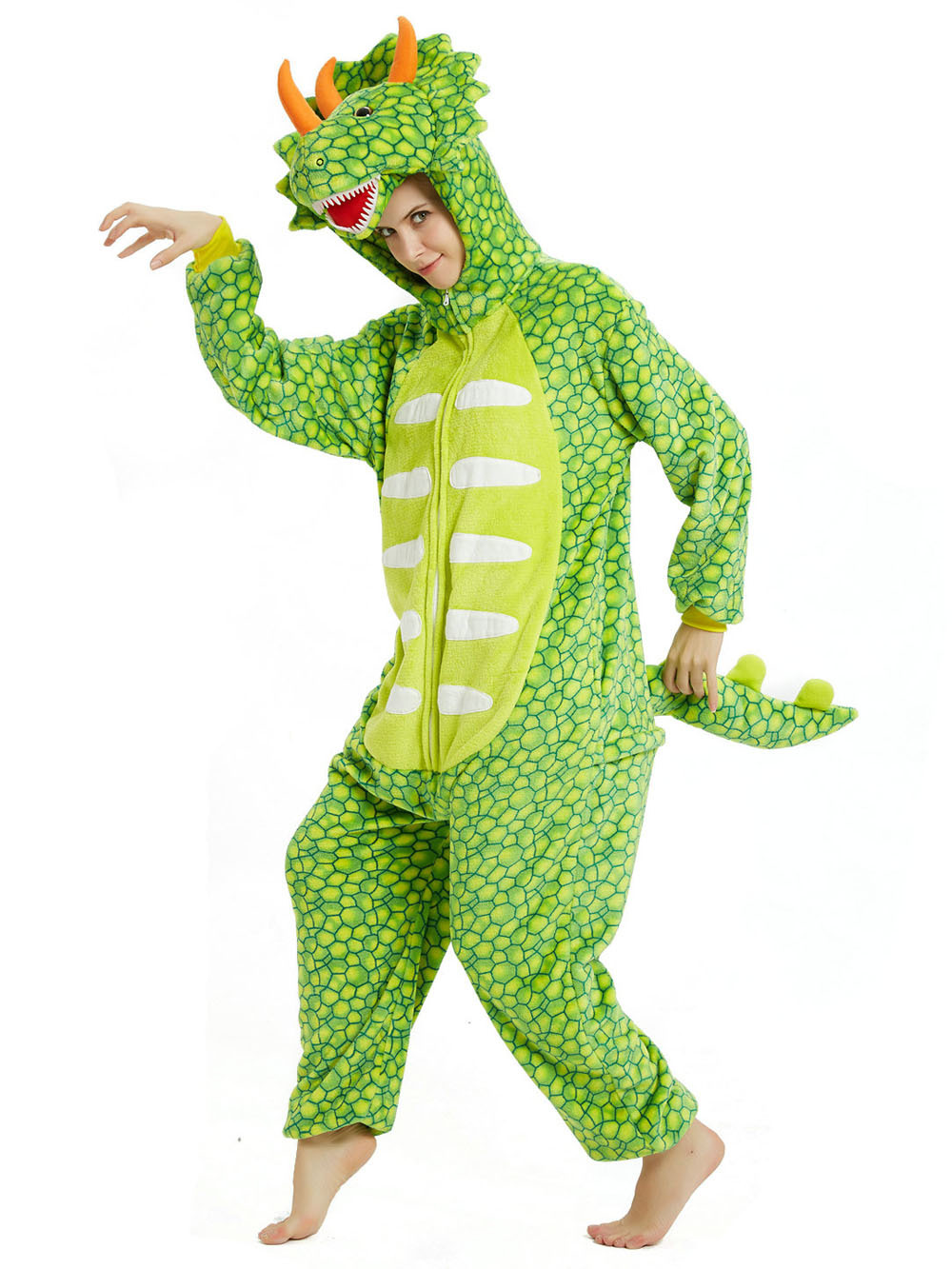 Light Green Triceratops Dragon Adult Kigurumi Onesies Pajamas Costume