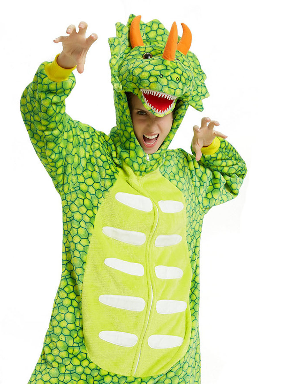 Light Green Triceratops Dragon Adult Kigurumi Onesies Pajamas Costume
