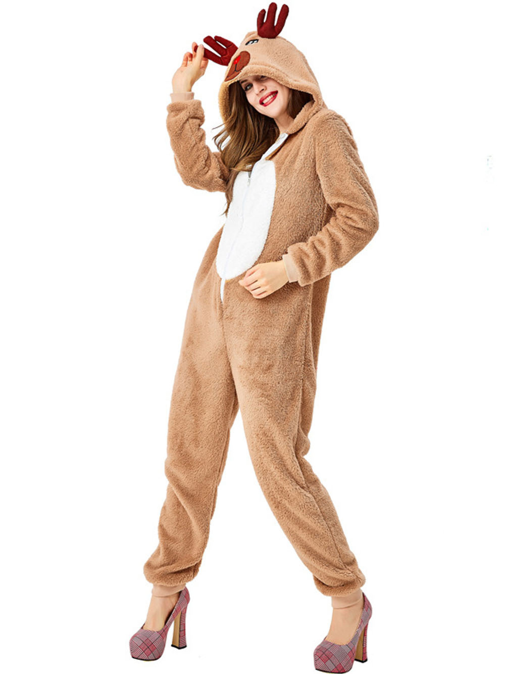 Family Matching Santa Deer Kigurumi Pajamas Hooded Zipper Jumpsuit