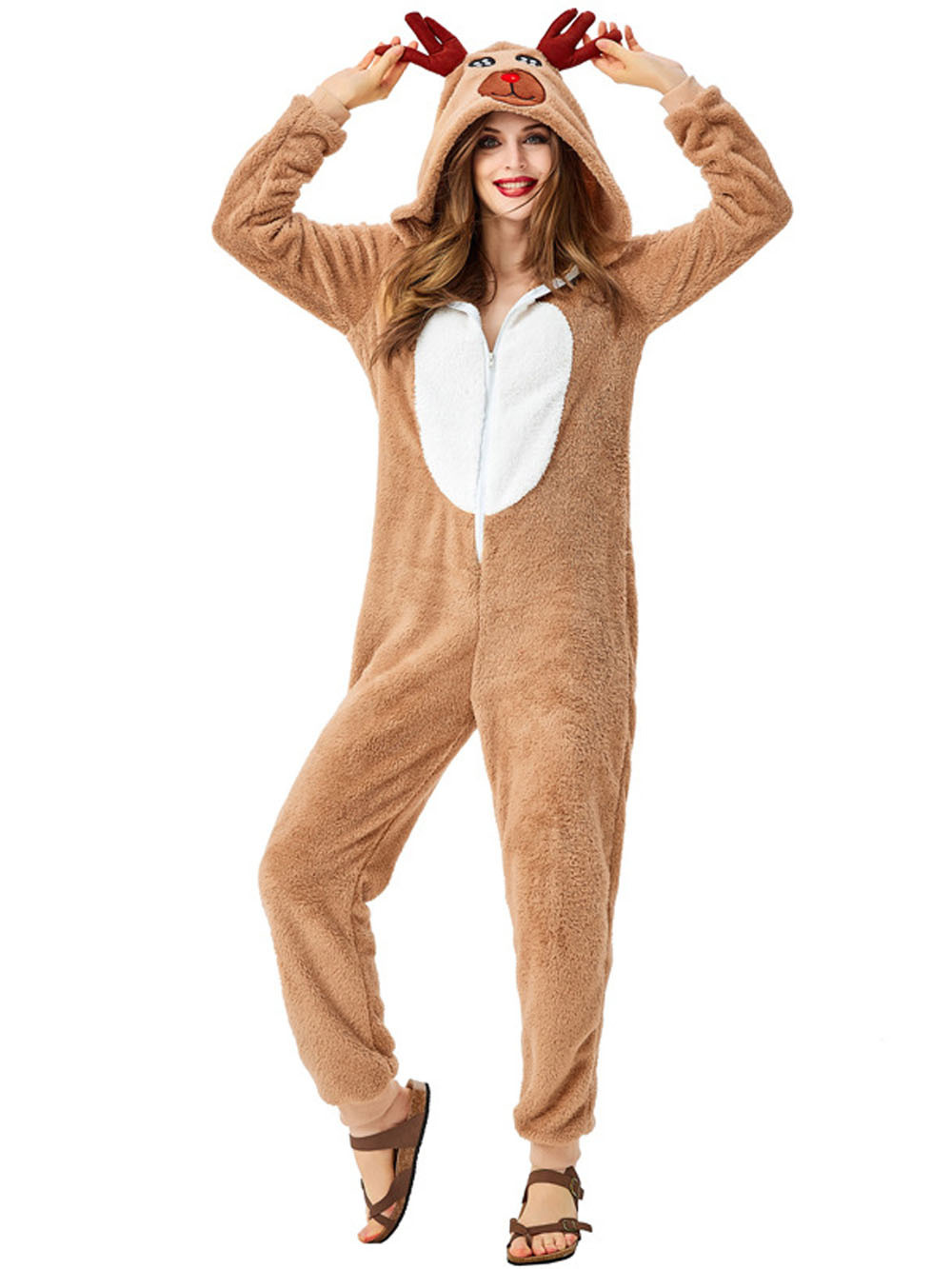 Family Matching Santa Deer Kigurumi Pajamas Hooded Zipper Jumpsuit