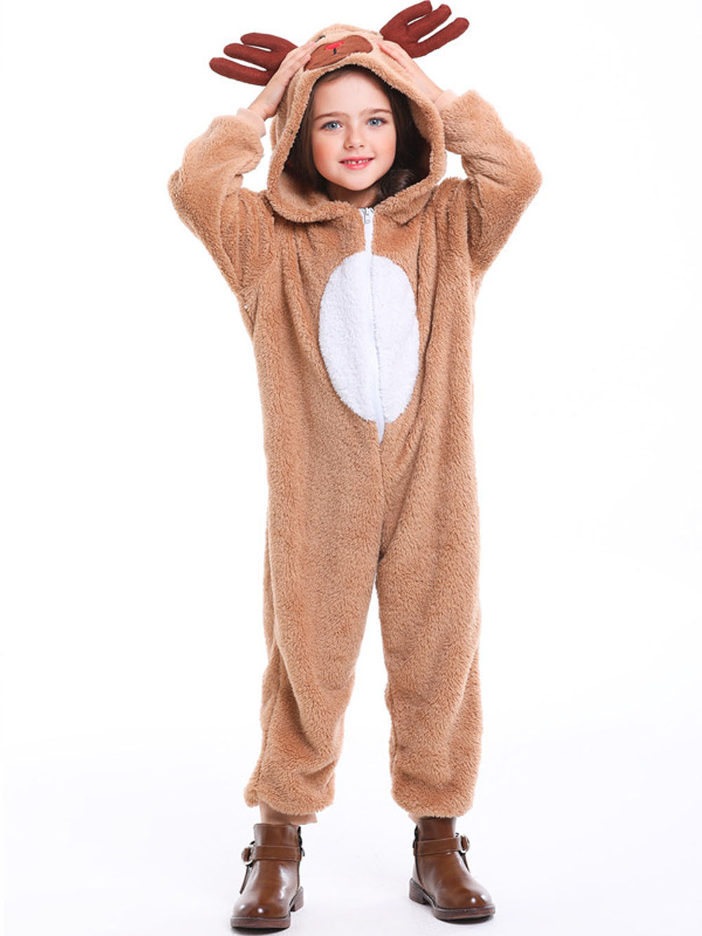 Family Matching Santa Deer Kigurumi Pajamas Hooded Zipper Jumpsuit
