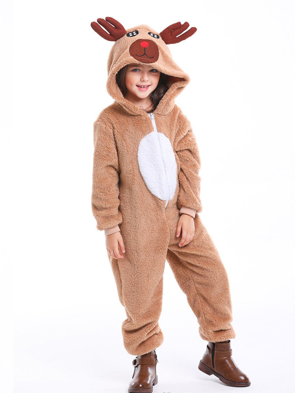 Family Matching Santa Deer Kigurumi Pajamas Hooded Zipper Jumpsuit