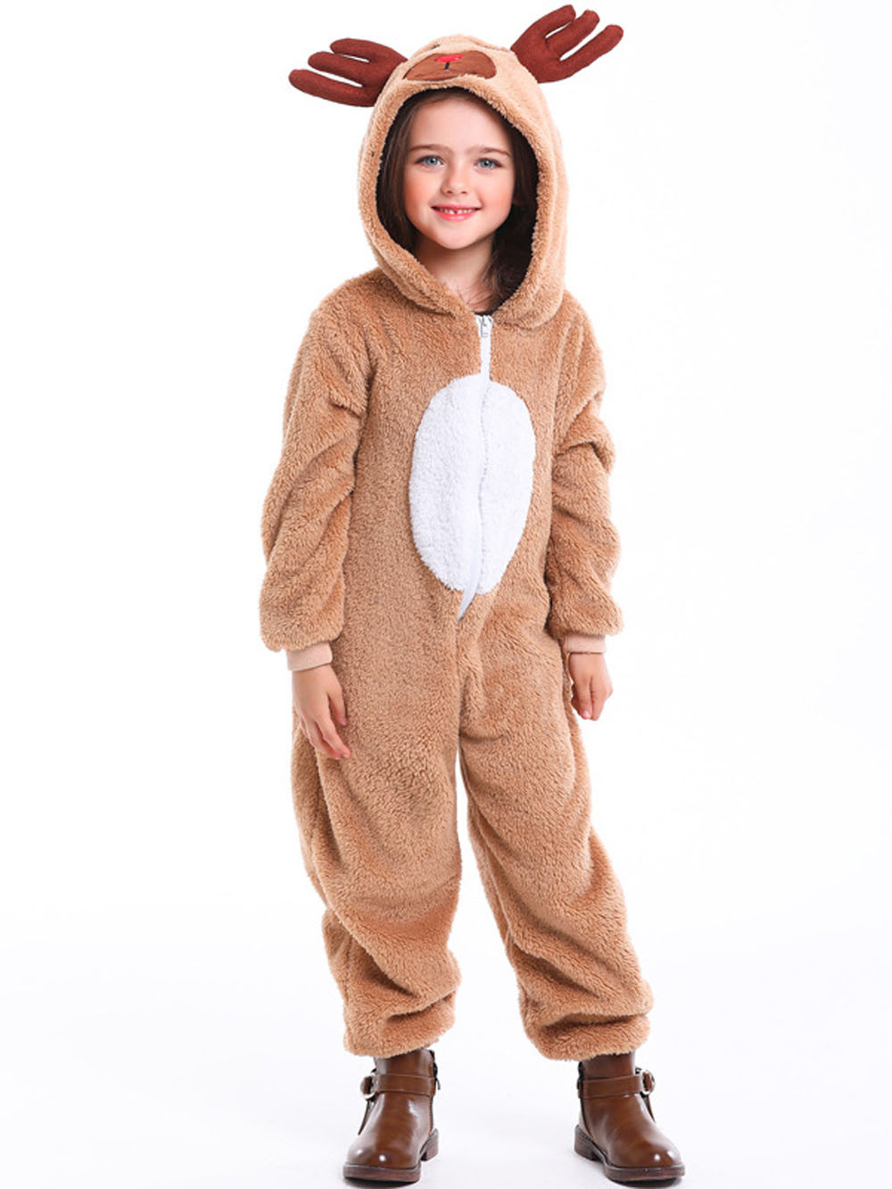 Family Matching Santa Deer Kigurumi Pajamas Hooded Zipper Jumpsuit