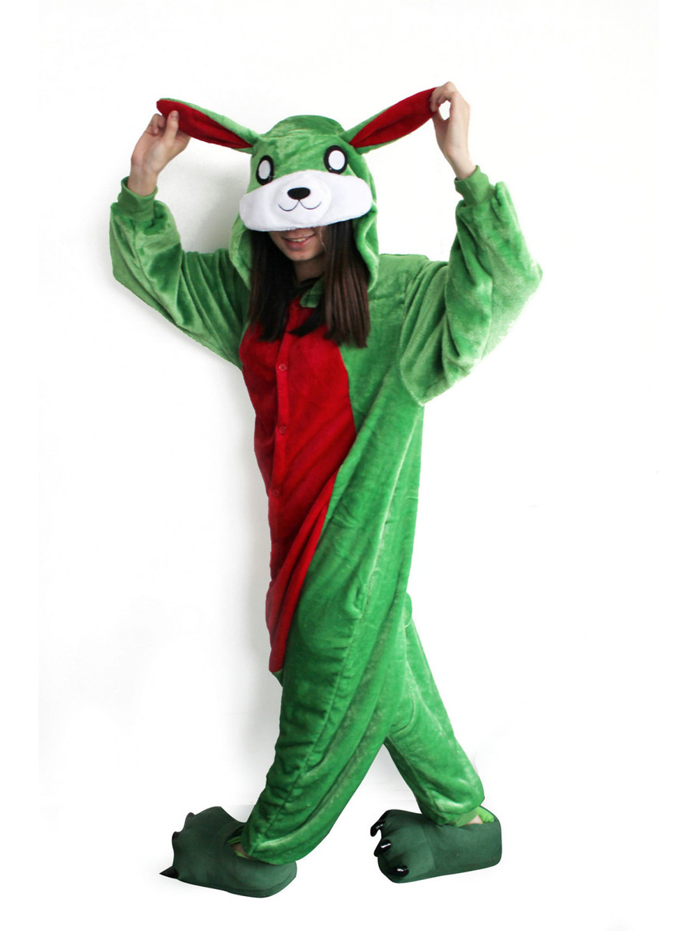 Green Rabbit Onesies Hoodie Pajamas Animal Costume Kigurumi