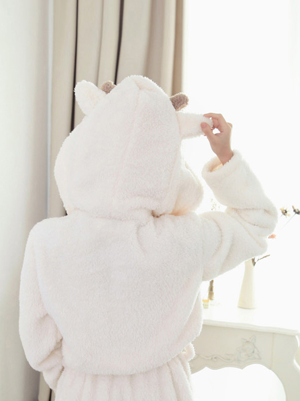 White Sheep Pajamas Winter Onesie Coral Fleece Kigurumi Robe-PajamasFun