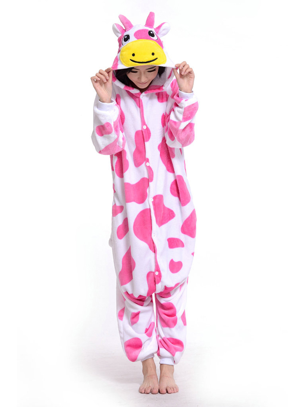 Shop Sale Cheap Pink Milk Cow Kigurumi Pajamas Hoodie Animal Costume Onesies-NKCOS