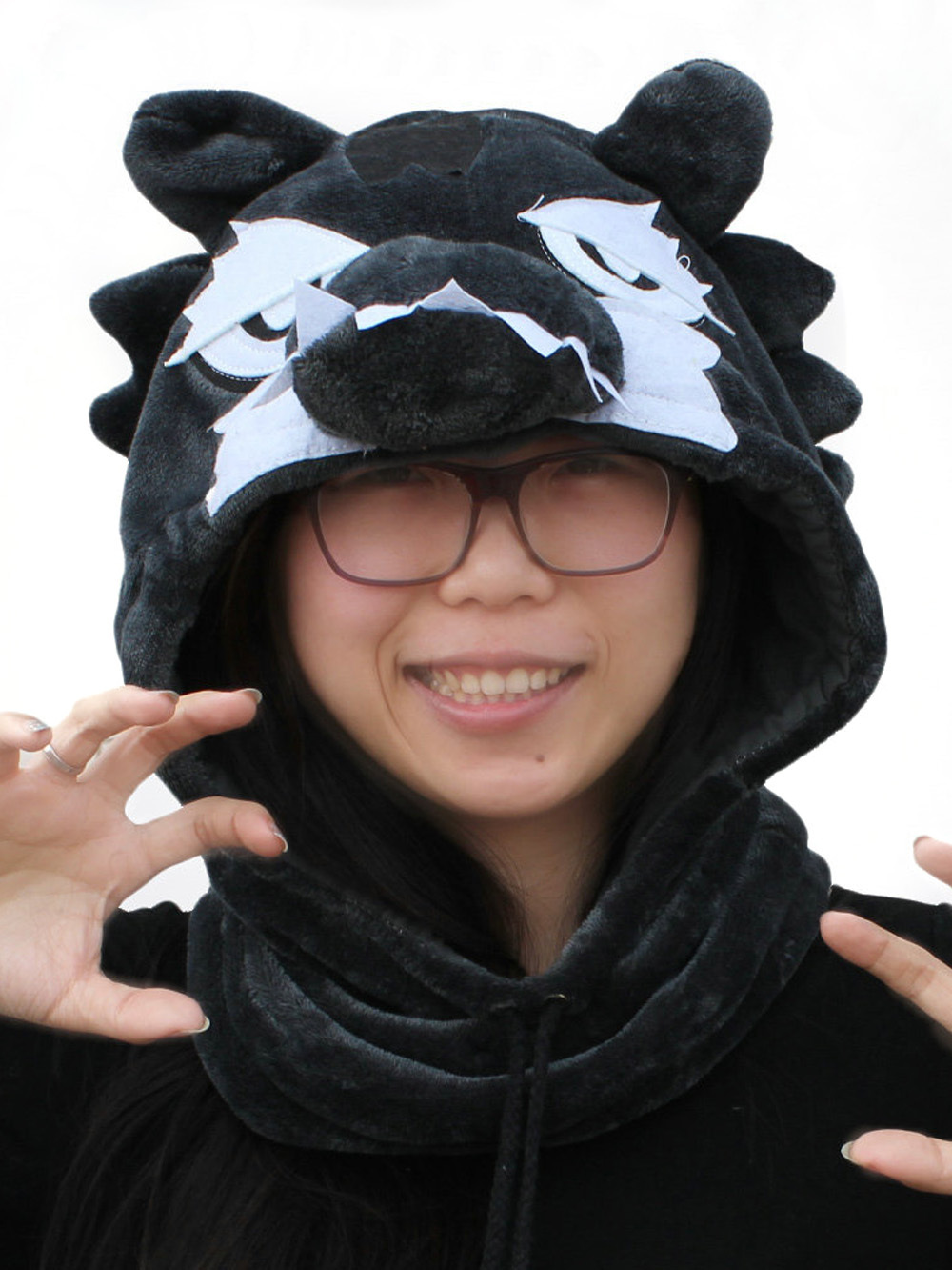 Black Timber Wolf Kigurumi Neck warmer Hood animal hat-PajamasFun