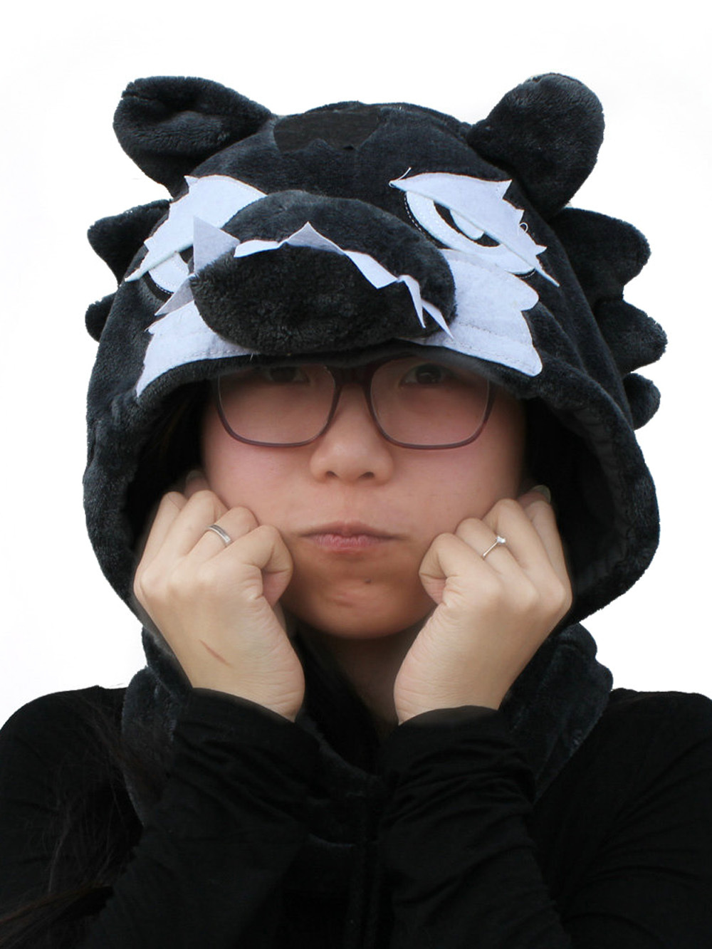 Black Timber Wolf Kigurumi Neck warmer Hood animal hat-PajamasFun