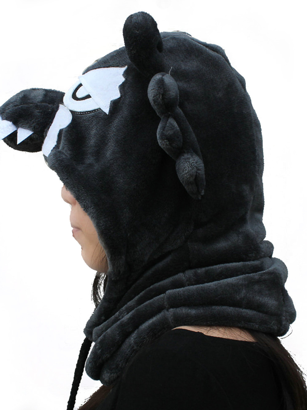 Black Timber Wolf Kigurumi Neck warmer Hood animal hat-PajamasFun