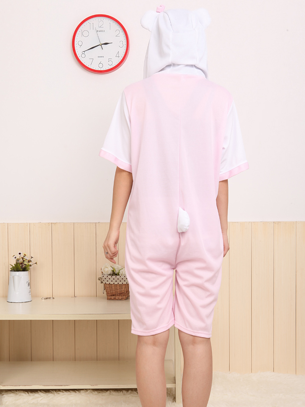 Pink HKT Cat Kigurumi Onesies Pajamas Hoodie Costume Short-PajamasFun