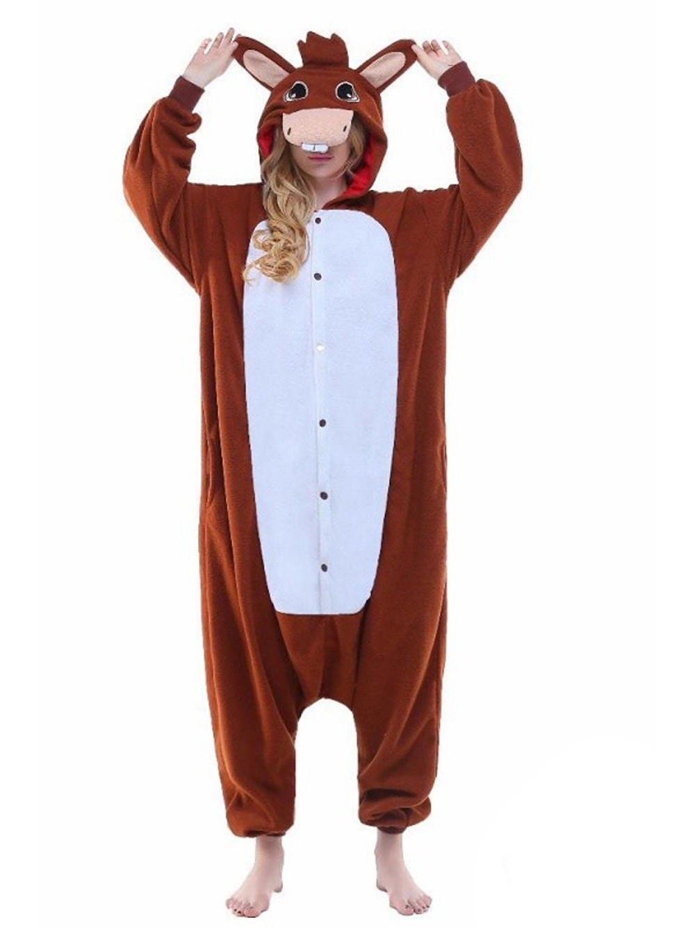 Animal Adult Brown Donkey Onesies Hoodie kigurumi Pajamas-PajamasFun