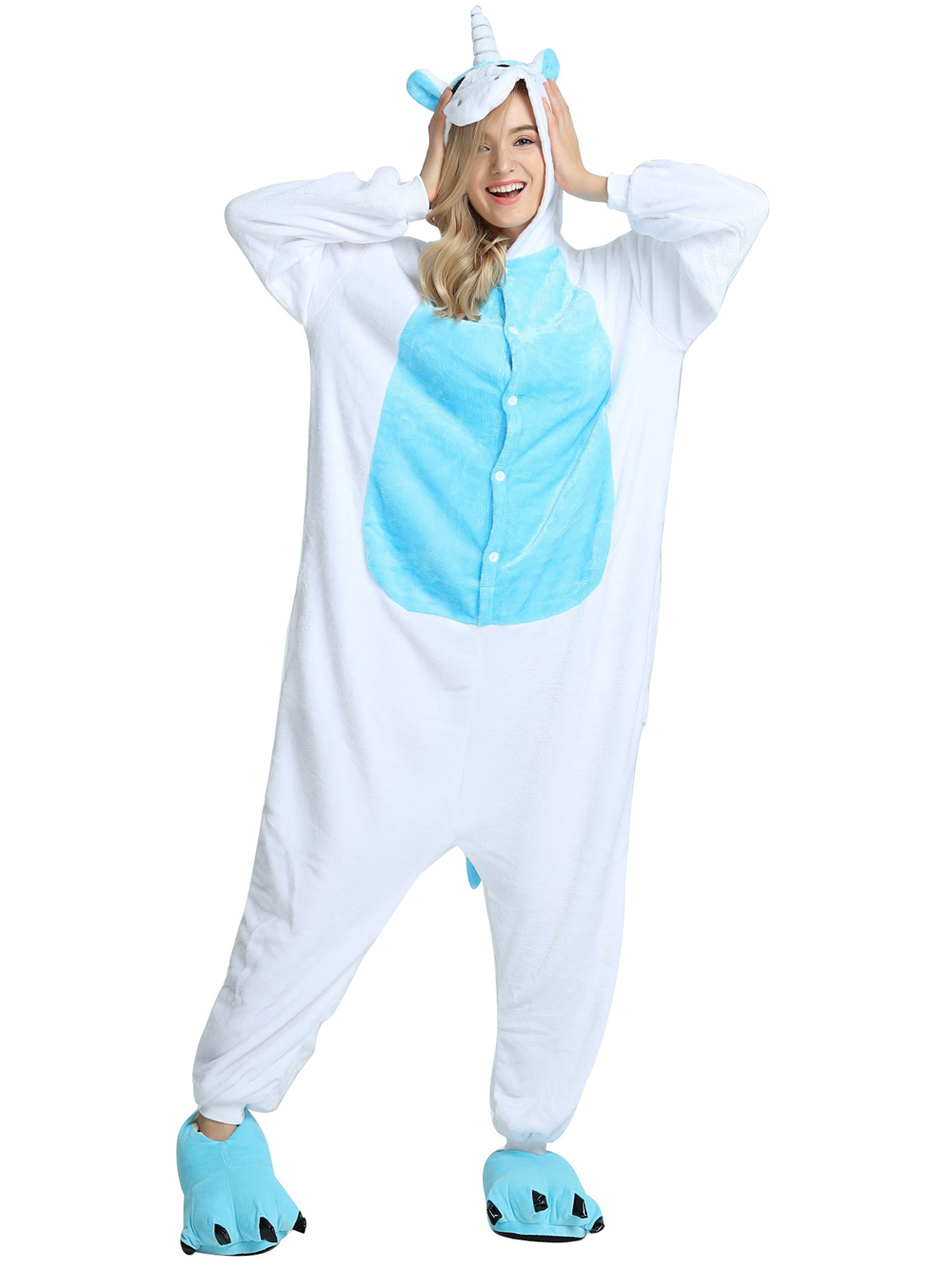 Adult Unsex Blue Unicorn Kigurumi Onesies Animal Costume Pajamas-PajamasFun