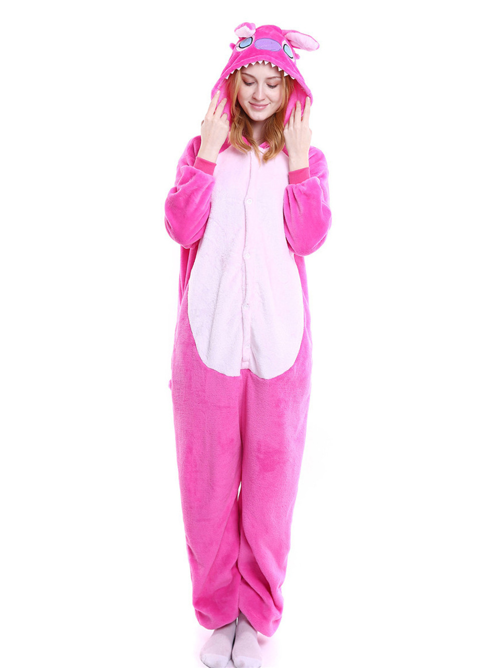 Pink Stitch Onesies Pajamas Animal Costume Hoodie Kigurumi