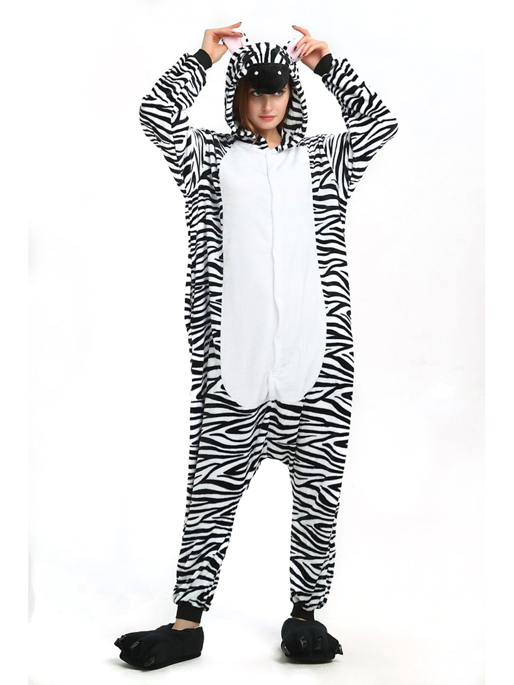 Zebra Fleece Pajamas Onesies Hoodie Animal Kigurumi Costume