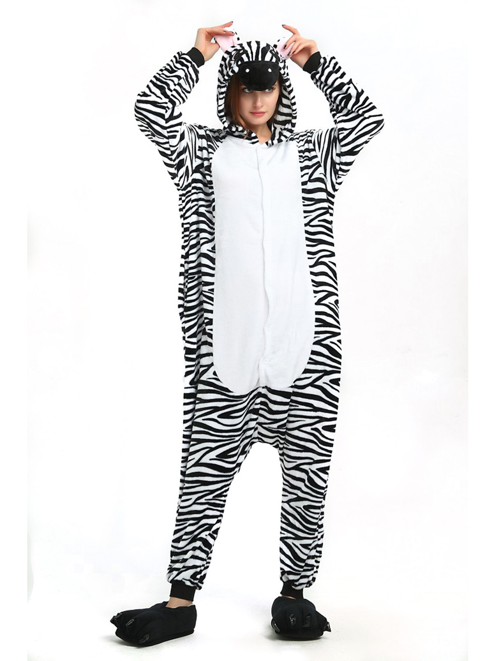 Shop Sale Cheap Zebra Fleece Pajamas Onesies Hoodie Animal Kigurumi Costume-NKCOS