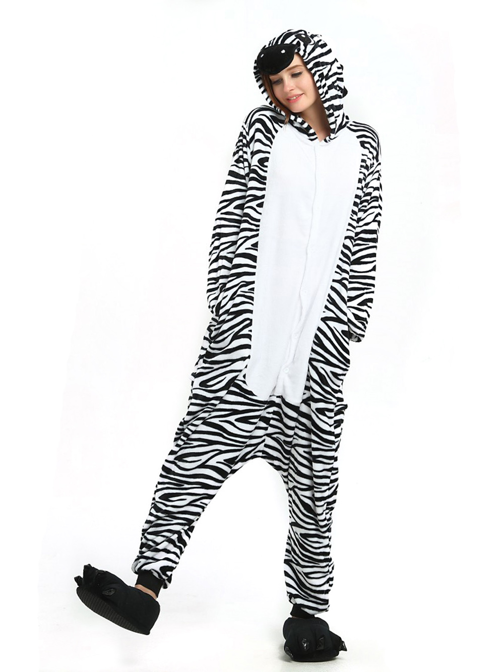 Zebra Fleece Pajamas Onesies Hoodie Animal Kigurumi Costume