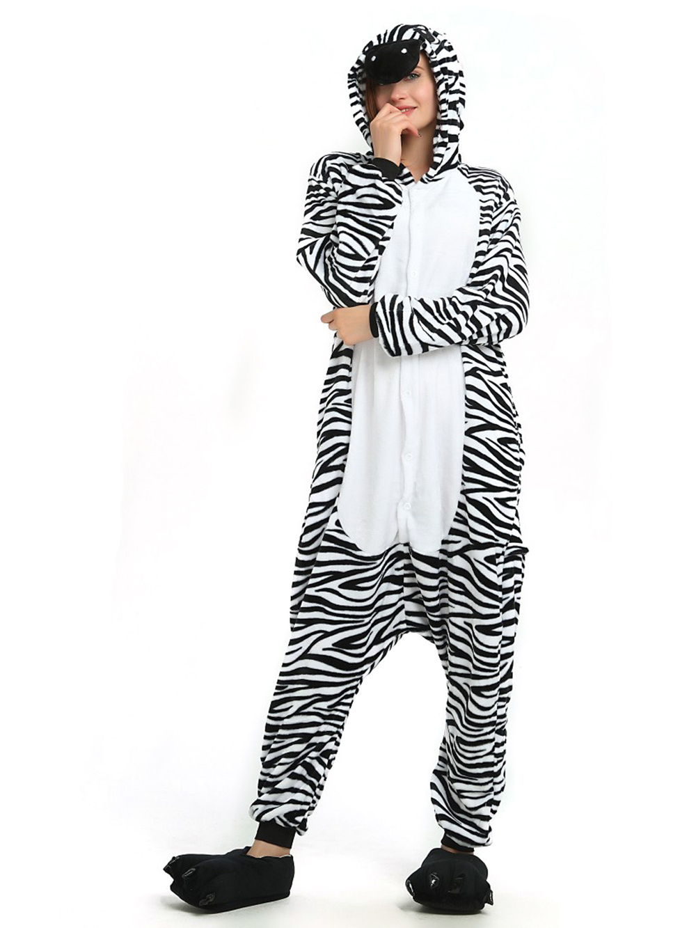 Zebra Fleece Pajamas Onesies Hoodie Animal Kigurumi Costume