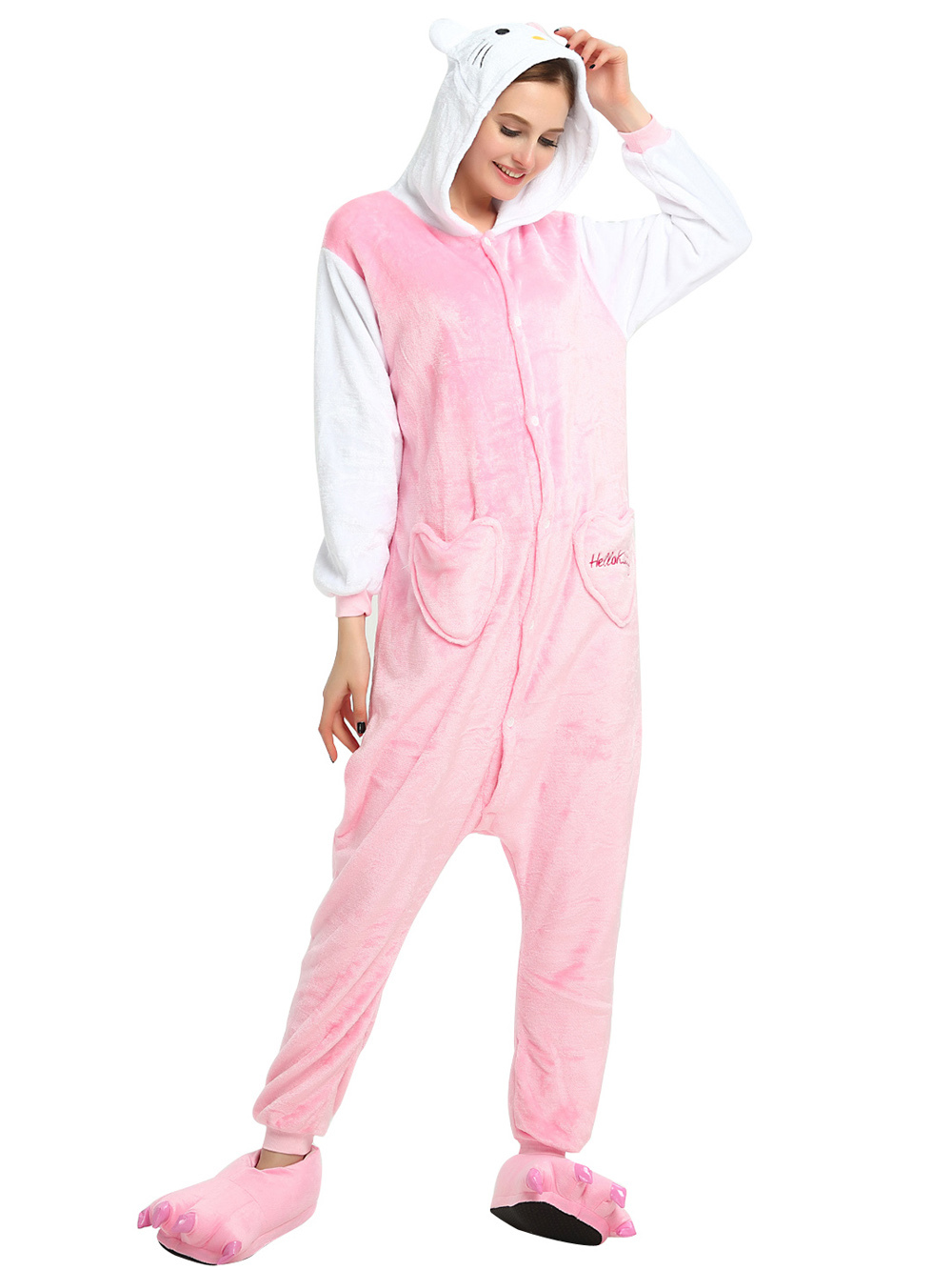 Shop Sale Cheap Hello Kitty Kigurumi Animal Onesie Hoodie Costume Pajamas-NKCOS