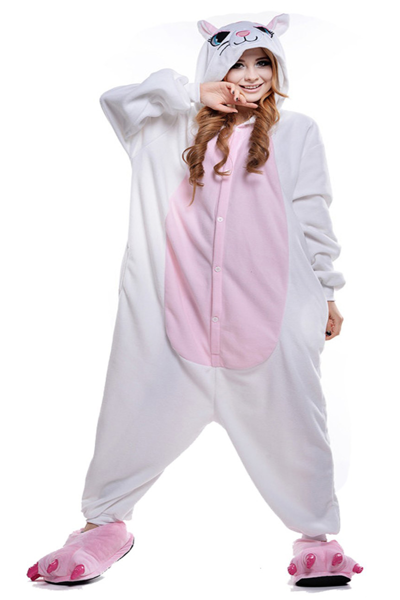 Adult white cat Onesies Hoodie kigurumi costume Pajamas