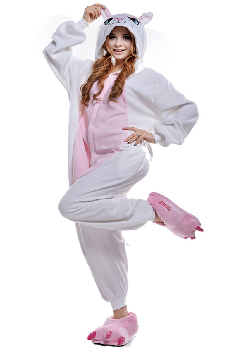 Adult white cat Onesies Hoodie kigurumi costume Pajamas