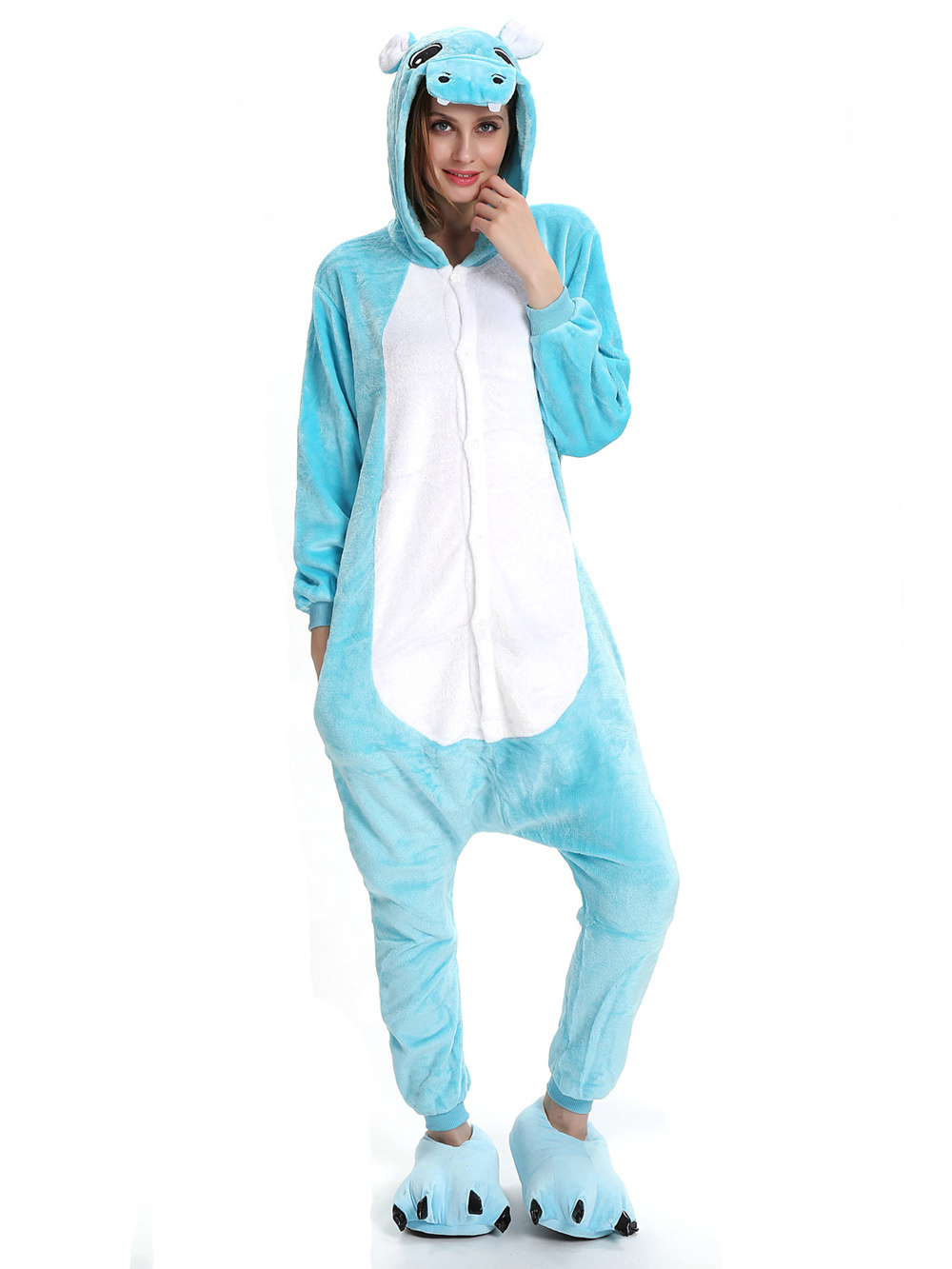 Unisex Adult Hippo Onesies Hoodie kigurumi Costume Pajamas-PajamasFun