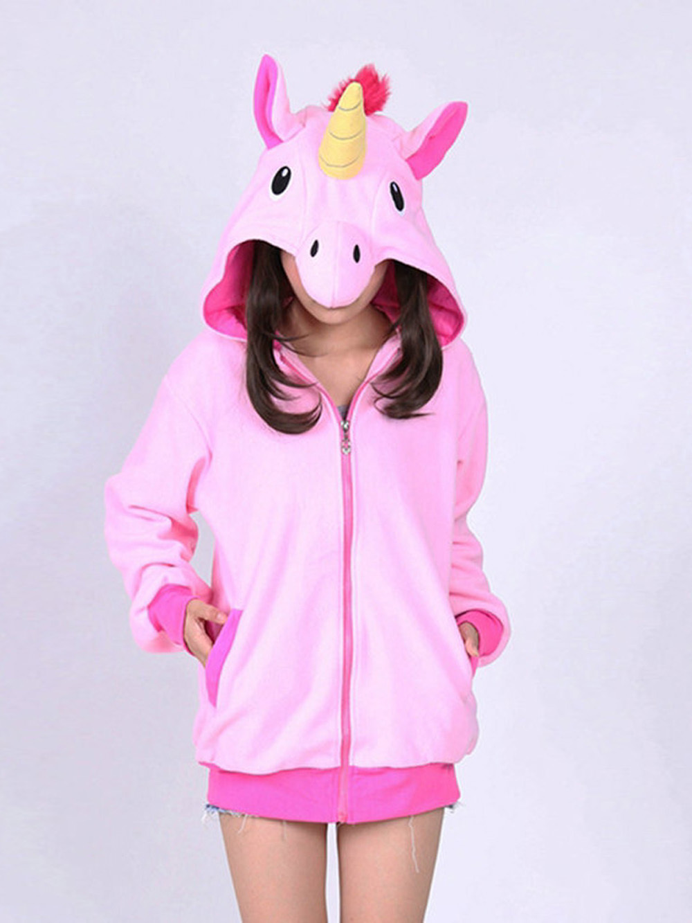 Unicorn Kigurumi Cartoon Cosplay Costume Long Sleeve Zip-up Hoodie-PajamasFun