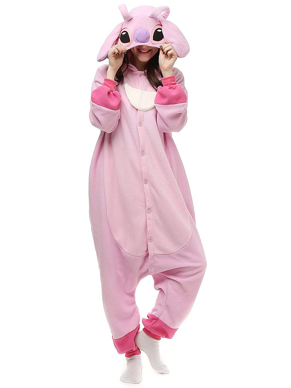 Pink Stitch Long Sleeve Kigurumi Onesies Pajamas Costume