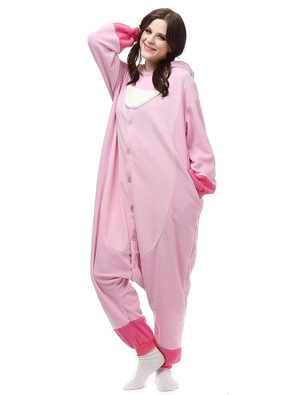 Pink Stitch Long Sleeve Kigurumi Onesies Pajamas Costume